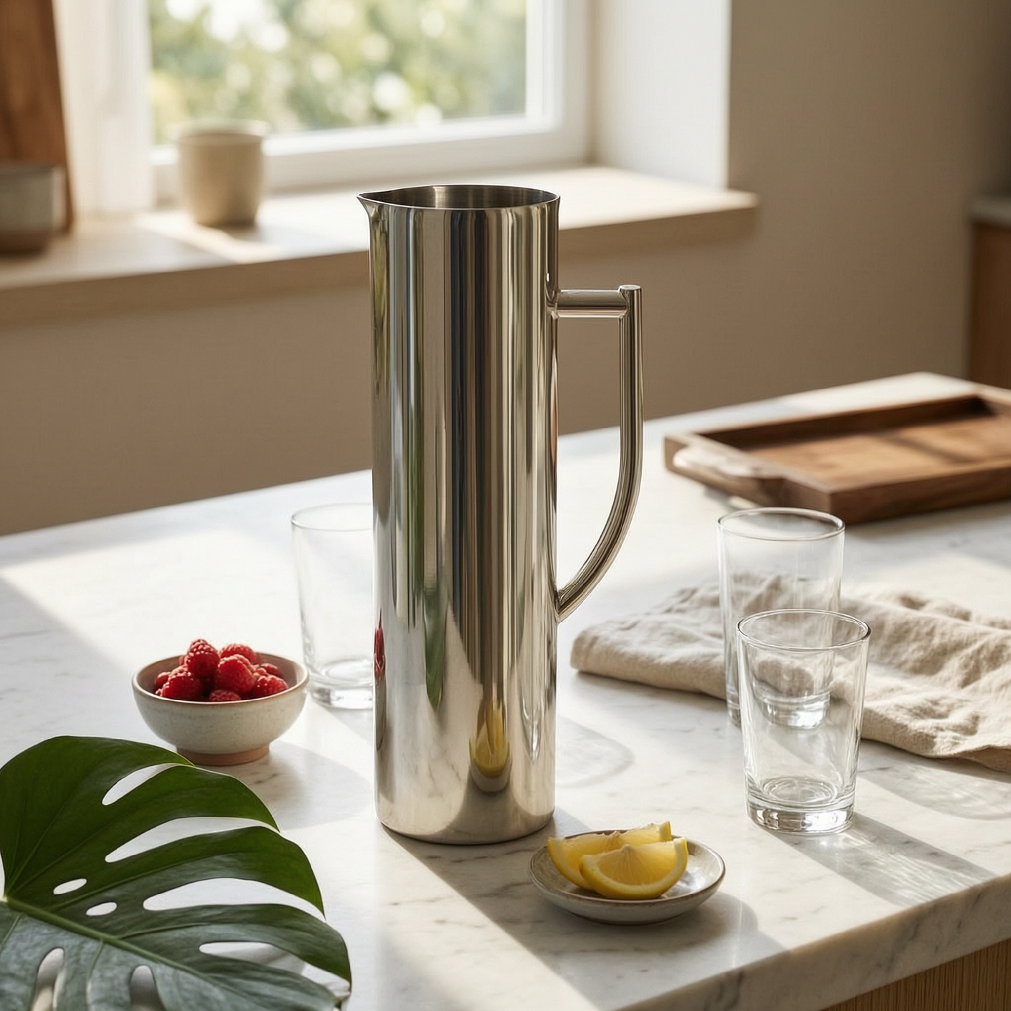 Pour Spout Pitcher - Stainless Steel Pitcher Mirror Finish Water