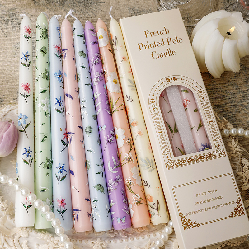 2PCS Long Candles Floral Print - Candle Supplies Bulk のレビューと価格