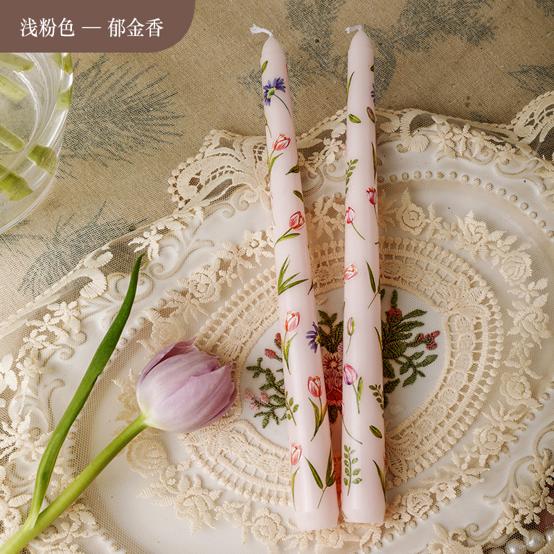2PCS Long Candles Floral Print - Candle Supplies Bulk のレビューと価格