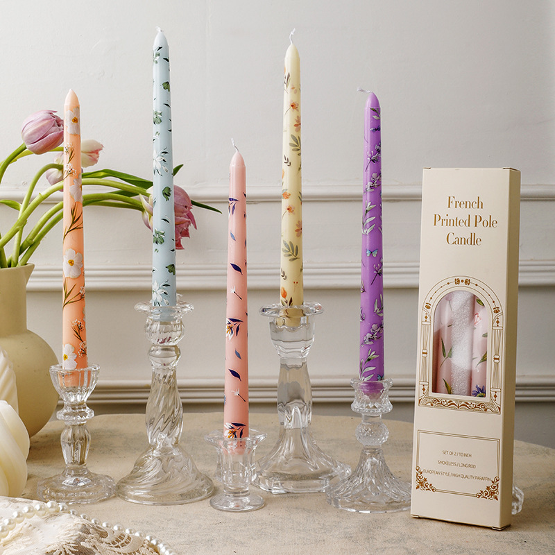 2PCS Long Candles Floral Print - Candle Supplies Bulk のレビューと価格