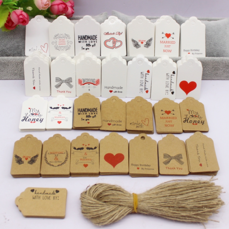 100pcs+100string 3x5cm white/k - Kraft Hang Tag のレビューと価格