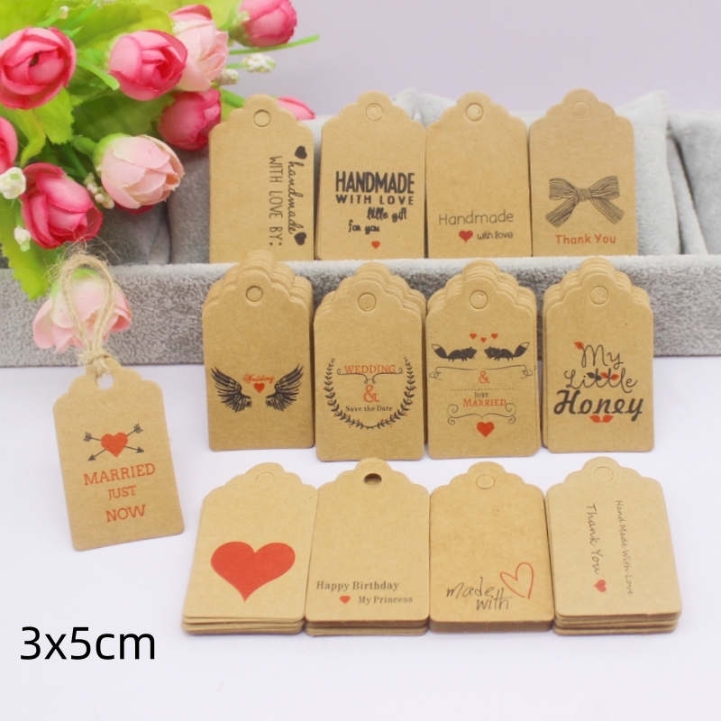 100pcs+100string 3x5cm white/k - Kraft Hang Tag のレビューと価格