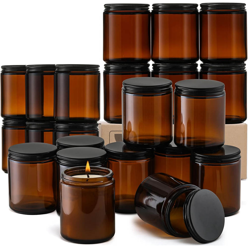 8oz Amber Glass Jars with Blac - Candle Zero のレビューと価格