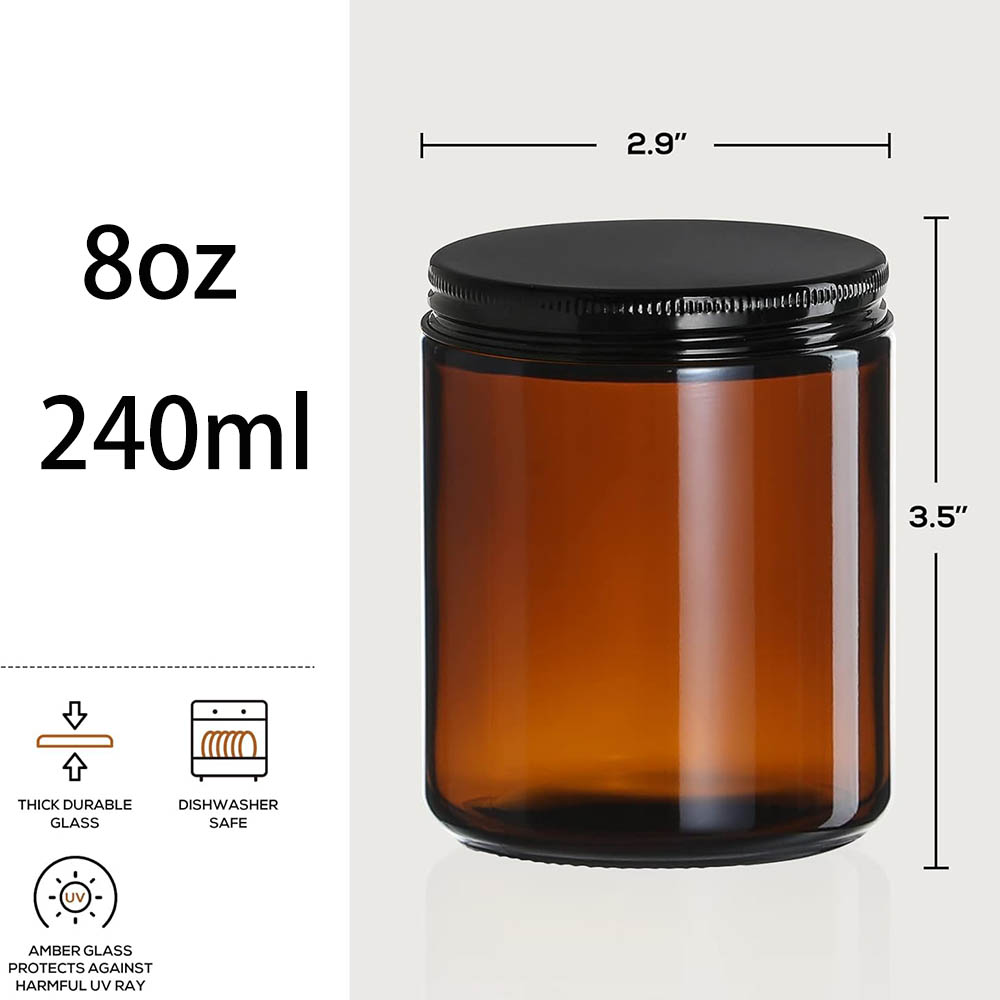 8oz Amber Glass Jars with Blac - Candle Zero のレビューと価格