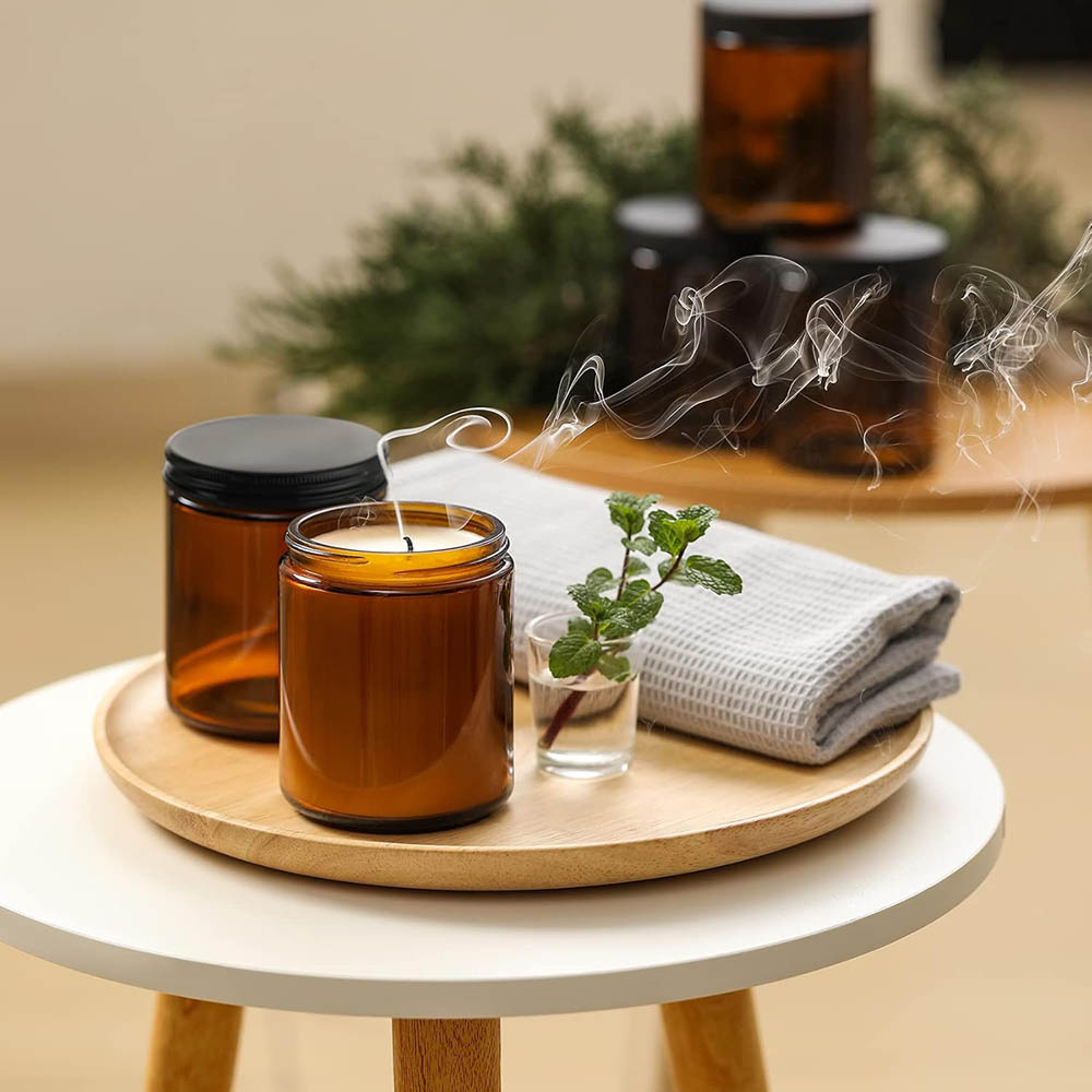 8oz Amber Glass Jars with Blac - Candle Zero のレビューと価格