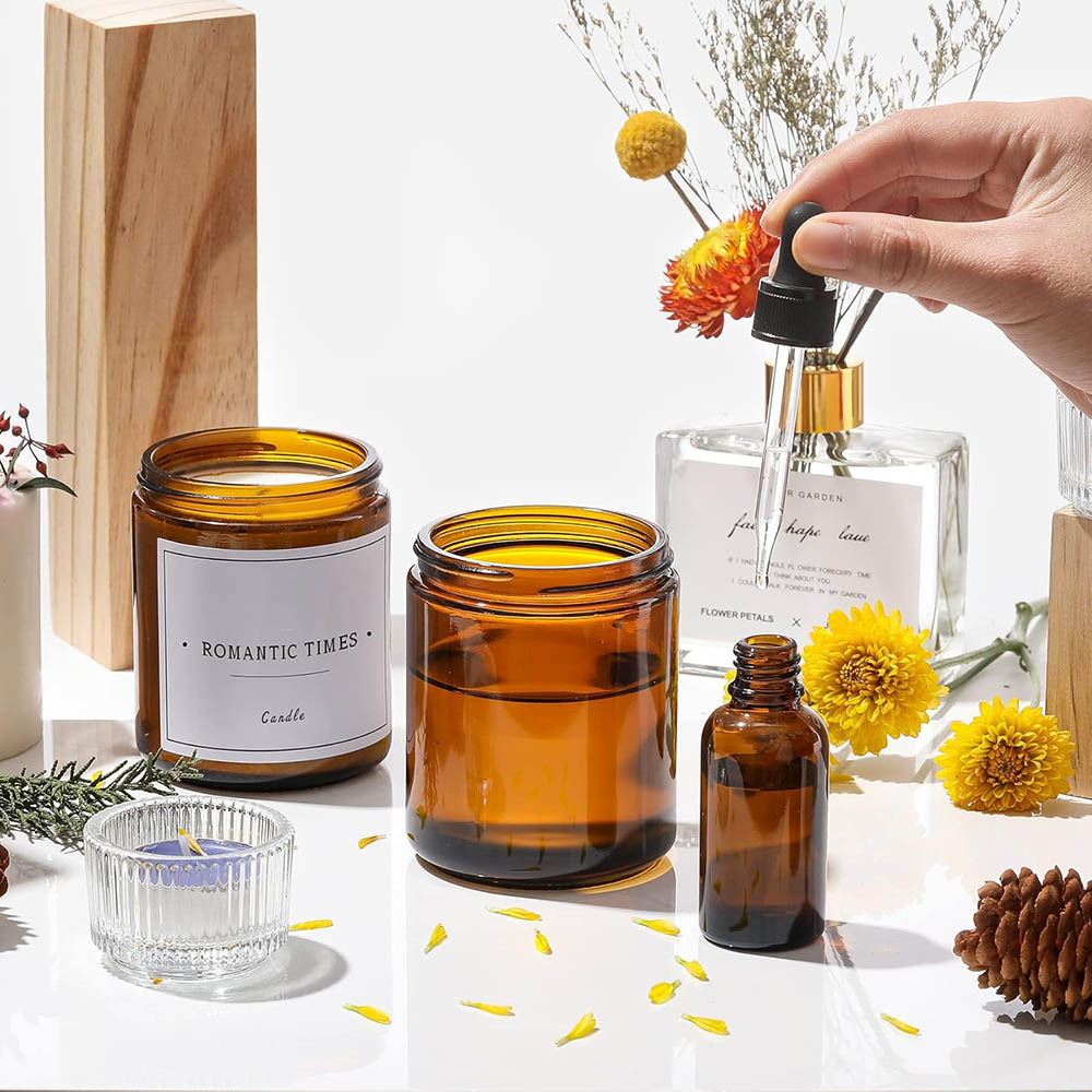 8oz Amber Glass Jars with Blac - Candle Zero のレビューと価格