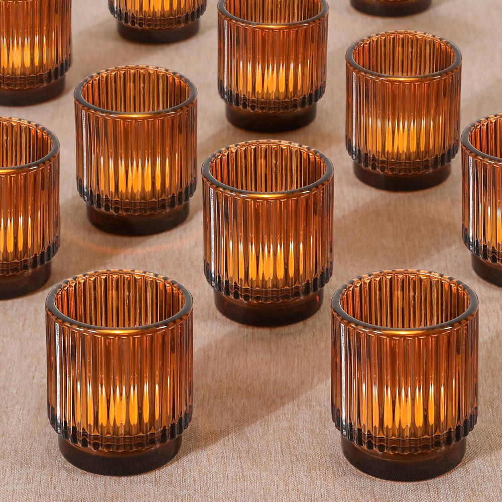 Vintage Ribbed Amber Glass Tea - Candle Zero のレビューと価格