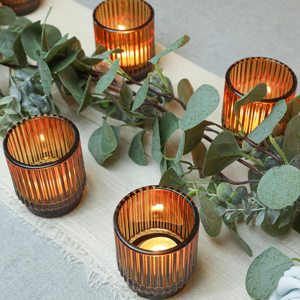 Vintage Ribbed Amber Glass Tea - Candle Zero のレビューと価格