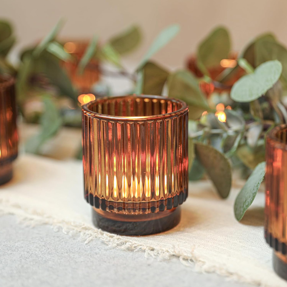 Vintage Ribbed Amber Glass Tea - Candle Zero のレビューと価格