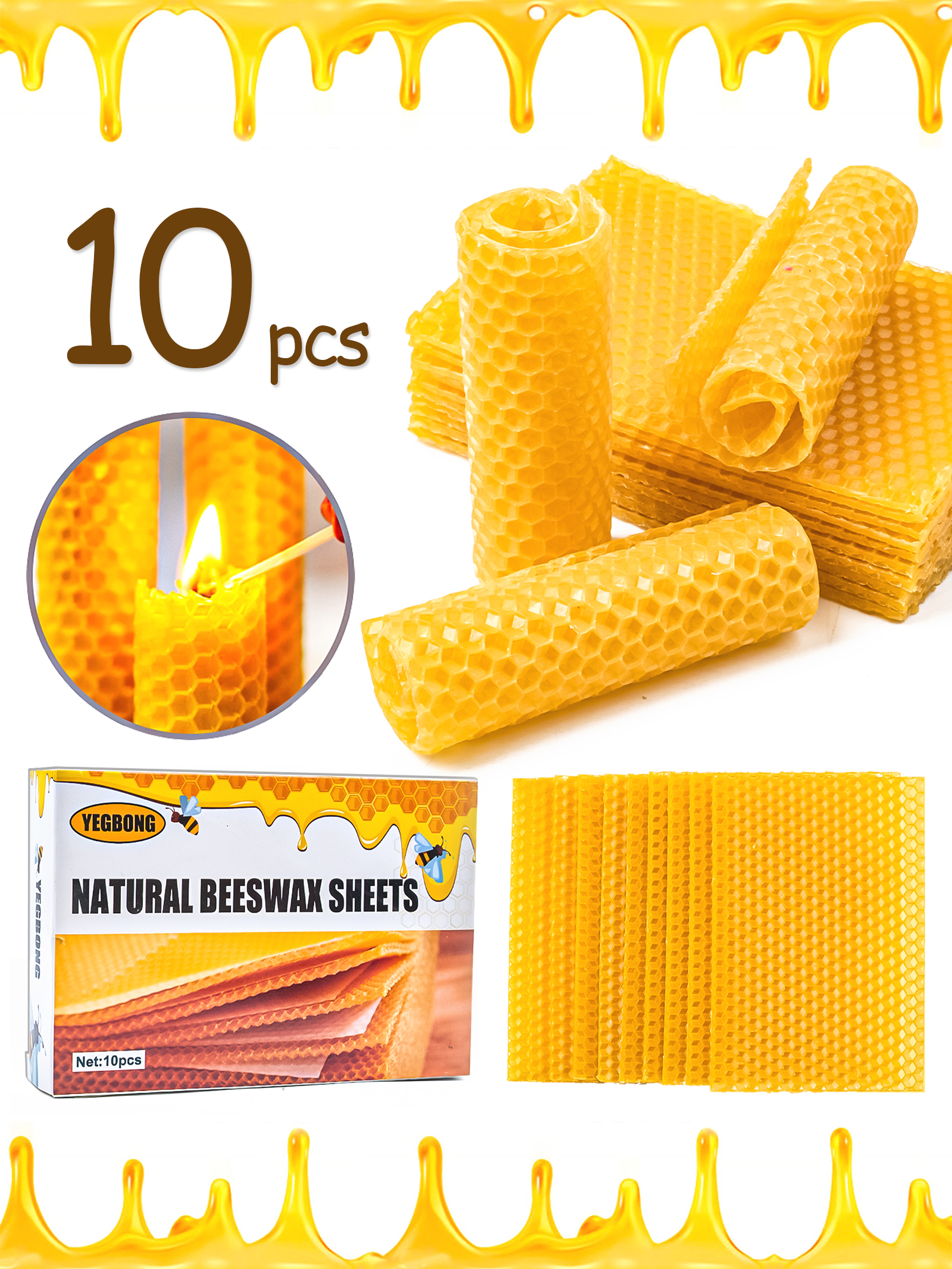 10Pcs Natural Honeycomb Bee Wa - Candle Making Supplies Kit のレビューと価格